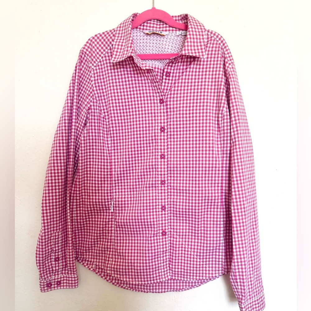 Orvis Pink Gingham Button down shirt sz small